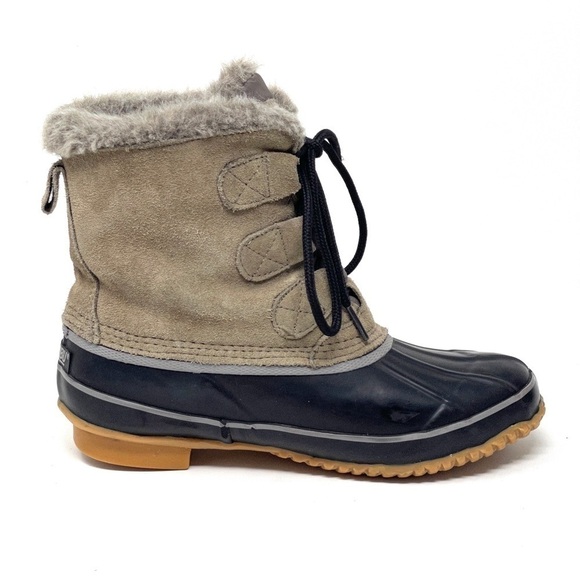 Khombu Alyssa Taupe Leather Faux Fur Duck Boots Size 6M - Picture 5 of 12